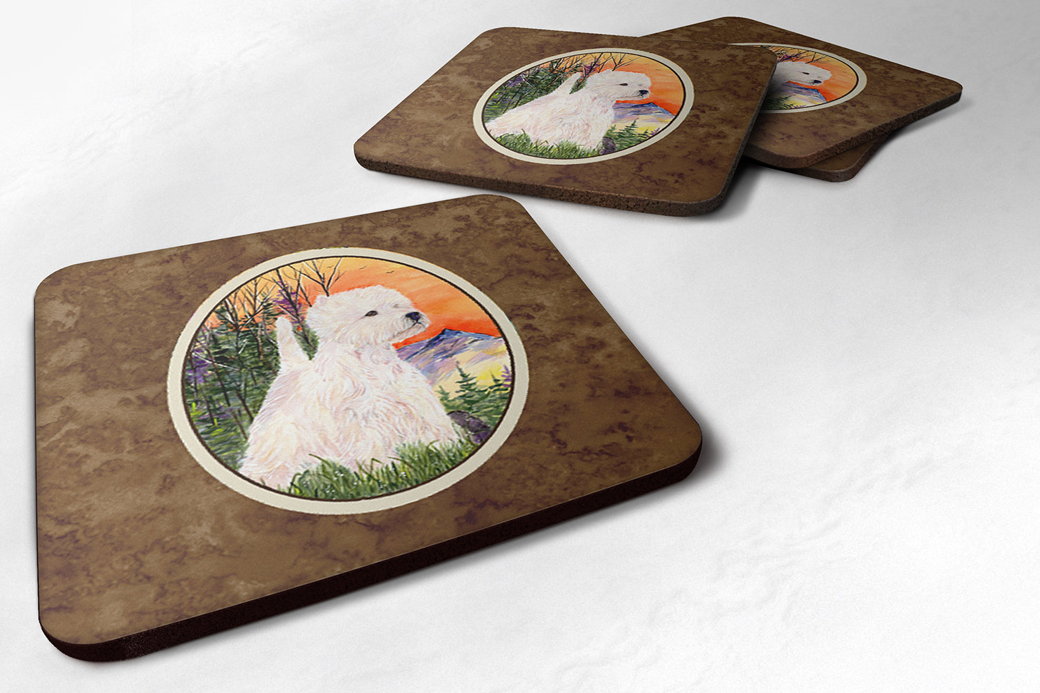 Westie Foam Coasters Set of 4 Cup Coasters for Indoor Outdoor, Tabletop Protection, Anti Slip, Mouse pad Material