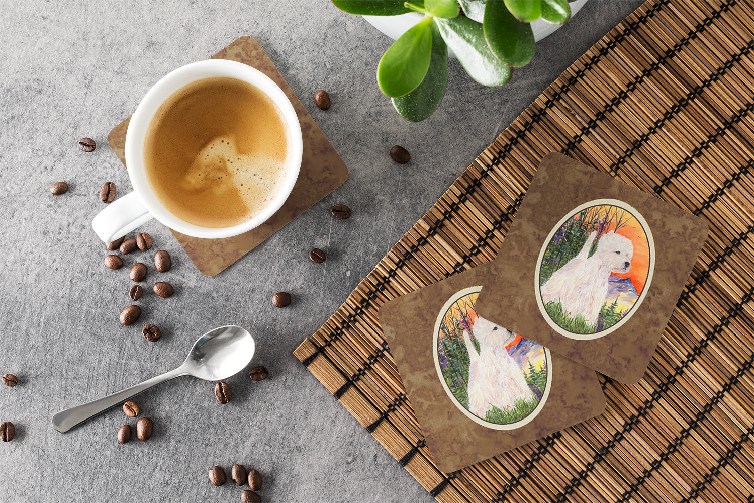 Westie Foam Coasters Set of 4 Cup Coasters for Indoor Outdoor, Tabletop Protection, Anti Slip, Mouse pad Material