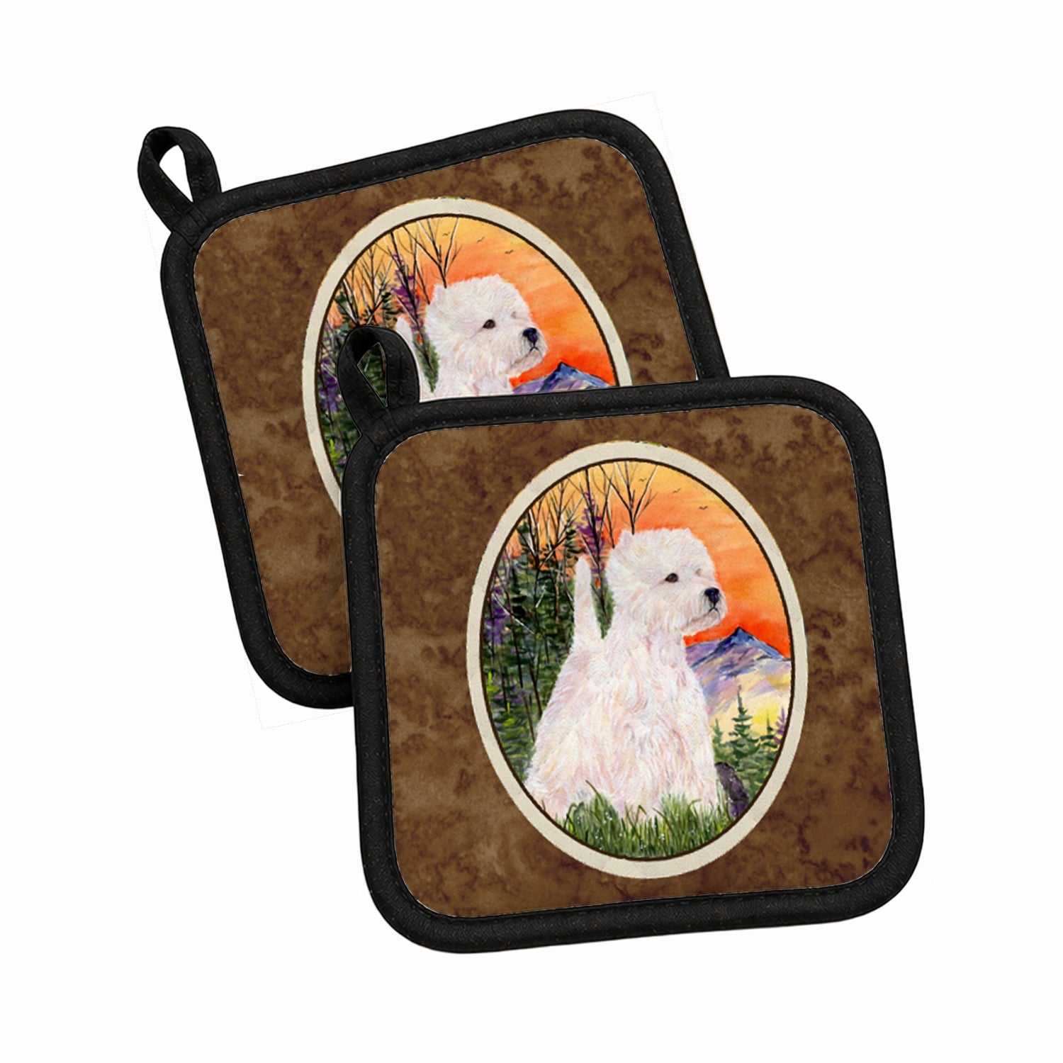 Westie Pot Holder Set of 2 Heat Resistant Quilted Hot Pads 7.5 x 7.5 Inch, Insulated Kitchen Trivets for Cooking & Baking