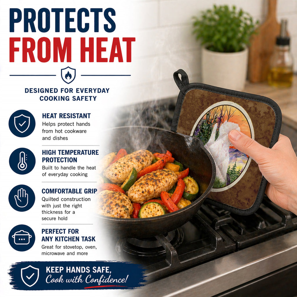 Westie Pot Holder Set of 2 Heat Resistant Quilted Hot Pads 7.5 x 7.5 Inch, Insulated Kitchen Trivets for Cooking & Baking