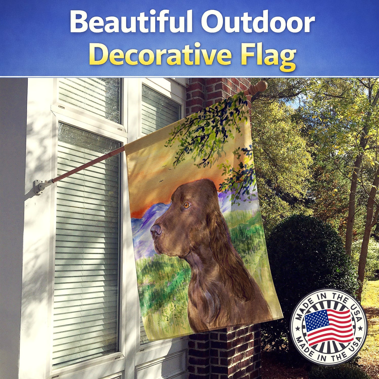 Field Spaniel House Flag 28x40 Porch Sleeve Pole Decorative Outside Yard Banner Artwork Wall Hanging, Polyester