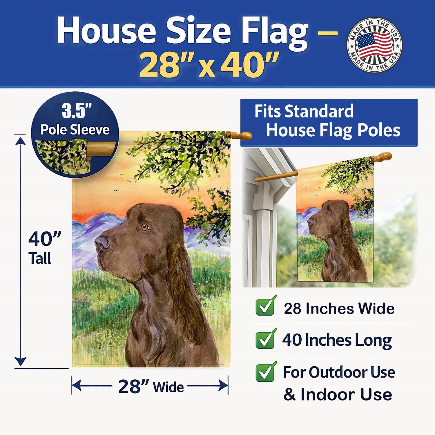 Field Spaniel House Flag 28x40 Porch Sleeve Pole Decorative Outside Yard Banner Artwork Wall Hanging, Polyester
