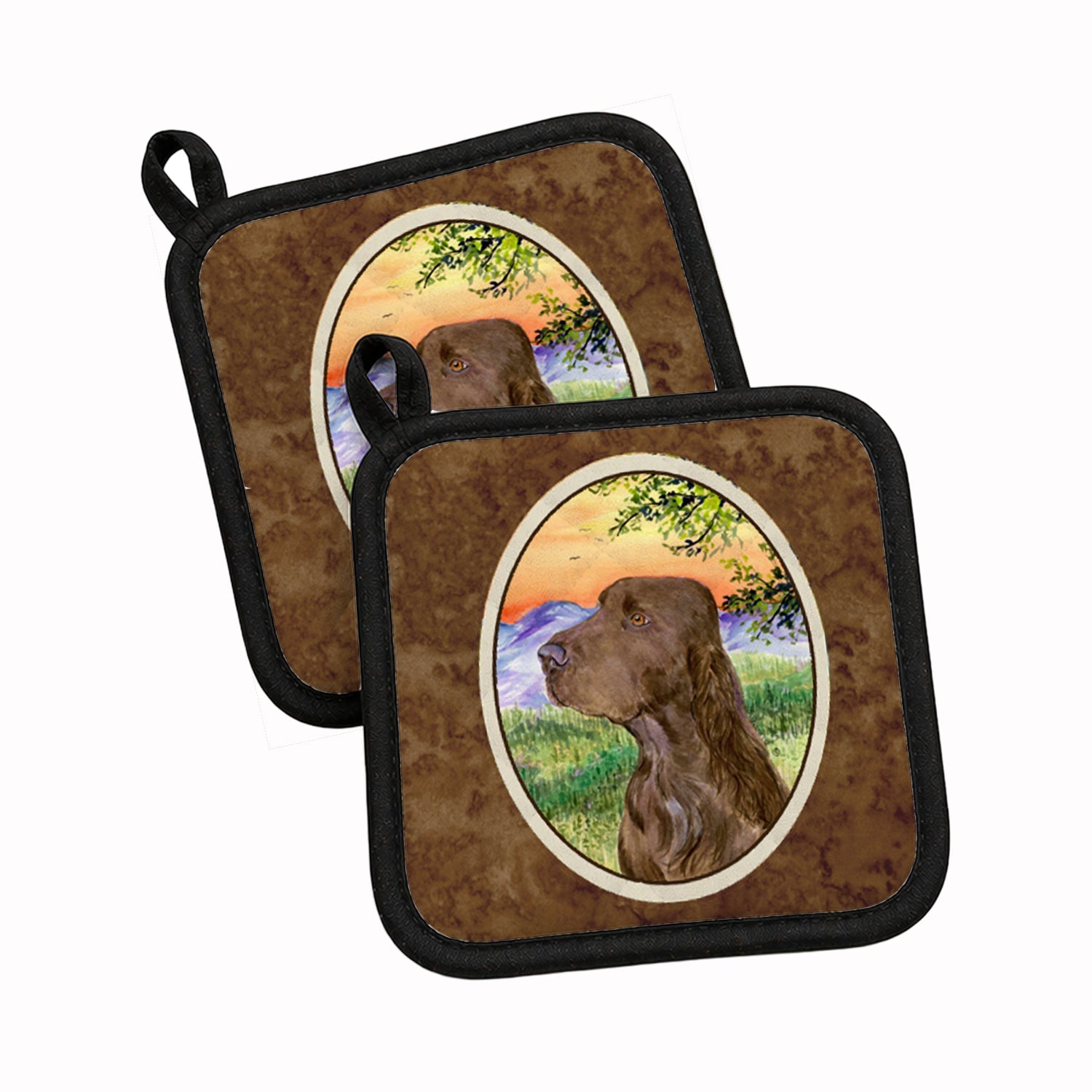 Field Spaniel Pot Holder Set of 2 Heat Resistant Quilted Hot Pads 7.5 x 7.5 Inch, Insulated Kitchen Trivets for Cooking & Baking