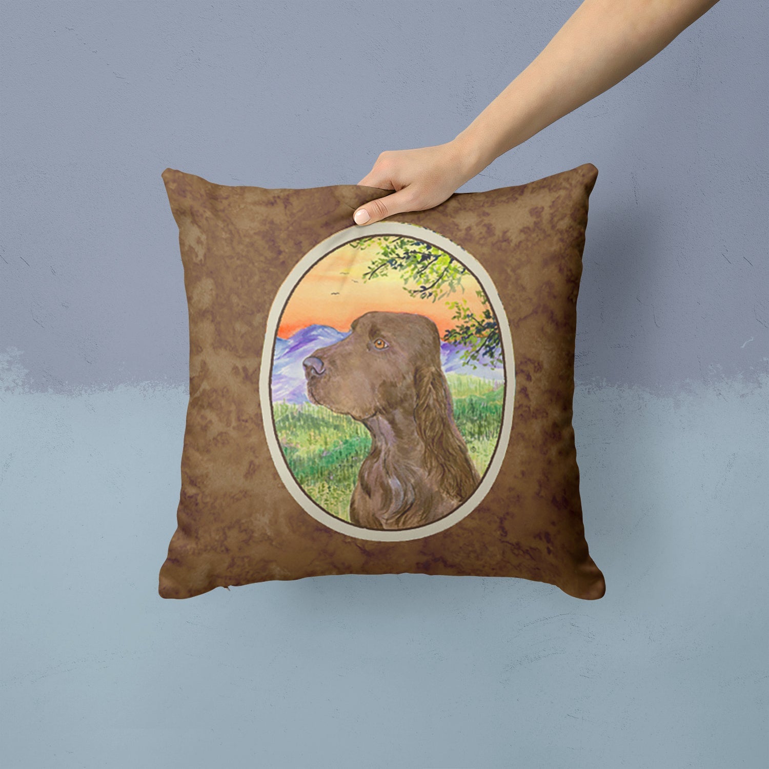 Field Spaniel Decorative Throw Pillow 14x14 Indoor Outdoor Accent Cushion, Fabric Cover with Insert for Sofa, Bed, Porch & Living Room