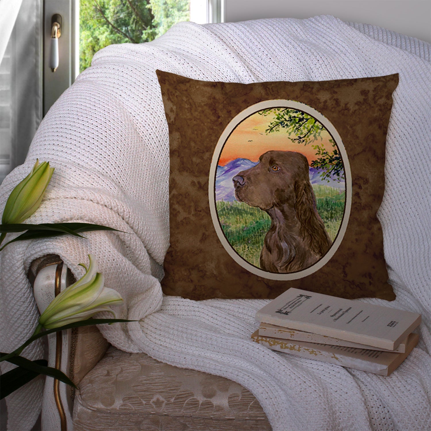 Field Spaniel Decorative Throw Pillow 14x14 Indoor Outdoor Accent Cushion, Fabric Cover with Insert for Sofa, Bed, Porch & Living Room