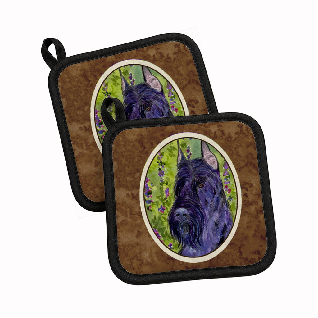 Scottish Terrier Pot Holder Set of 2 Heat Resistant Quilted Hot Pads 7.5 x 7.5 Inch, Insulated Kitchen Trivets for Cooking & Baking