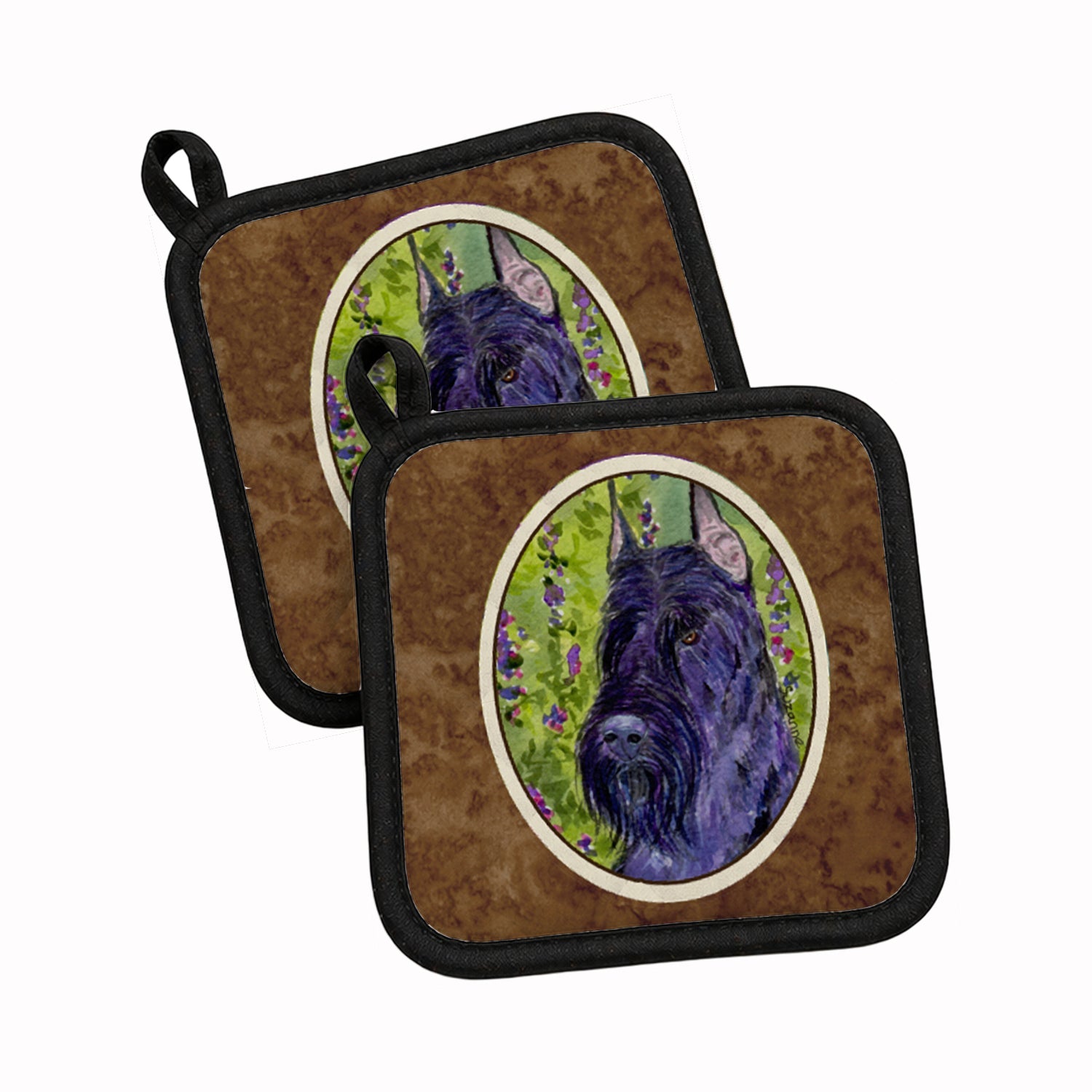 Scottish Terrier Pot Holder Set of 2 Heat Resistant Quilted Hot Pads 7.5 x 7.5 Inch, Insulated Kitchen Trivets for Cooking & Baking