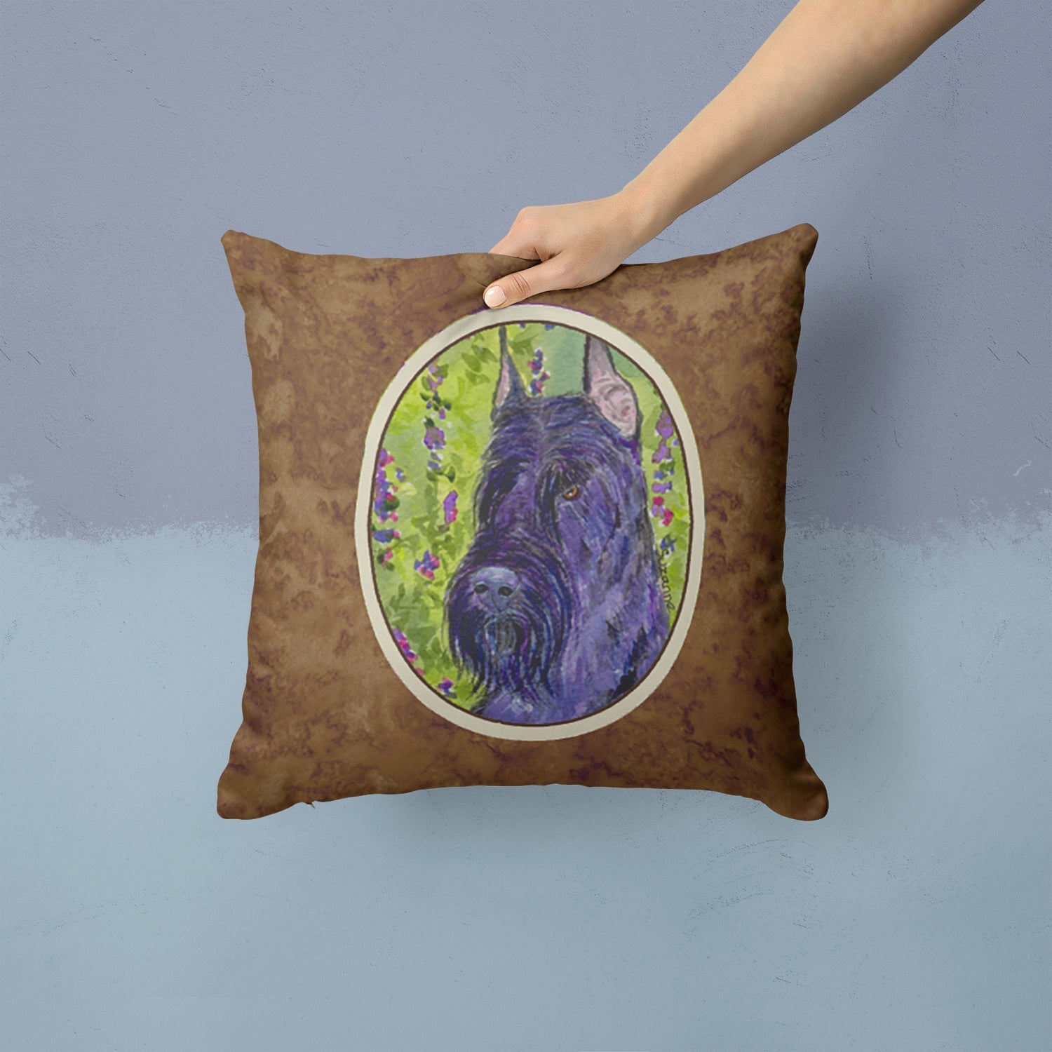 Scottish Terrier Decorative Throw Pillow 14x14 Indoor Outdoor Accent Cushion, Fabric Cover with Insert for Sofa, Bed, Porch & Living Room
