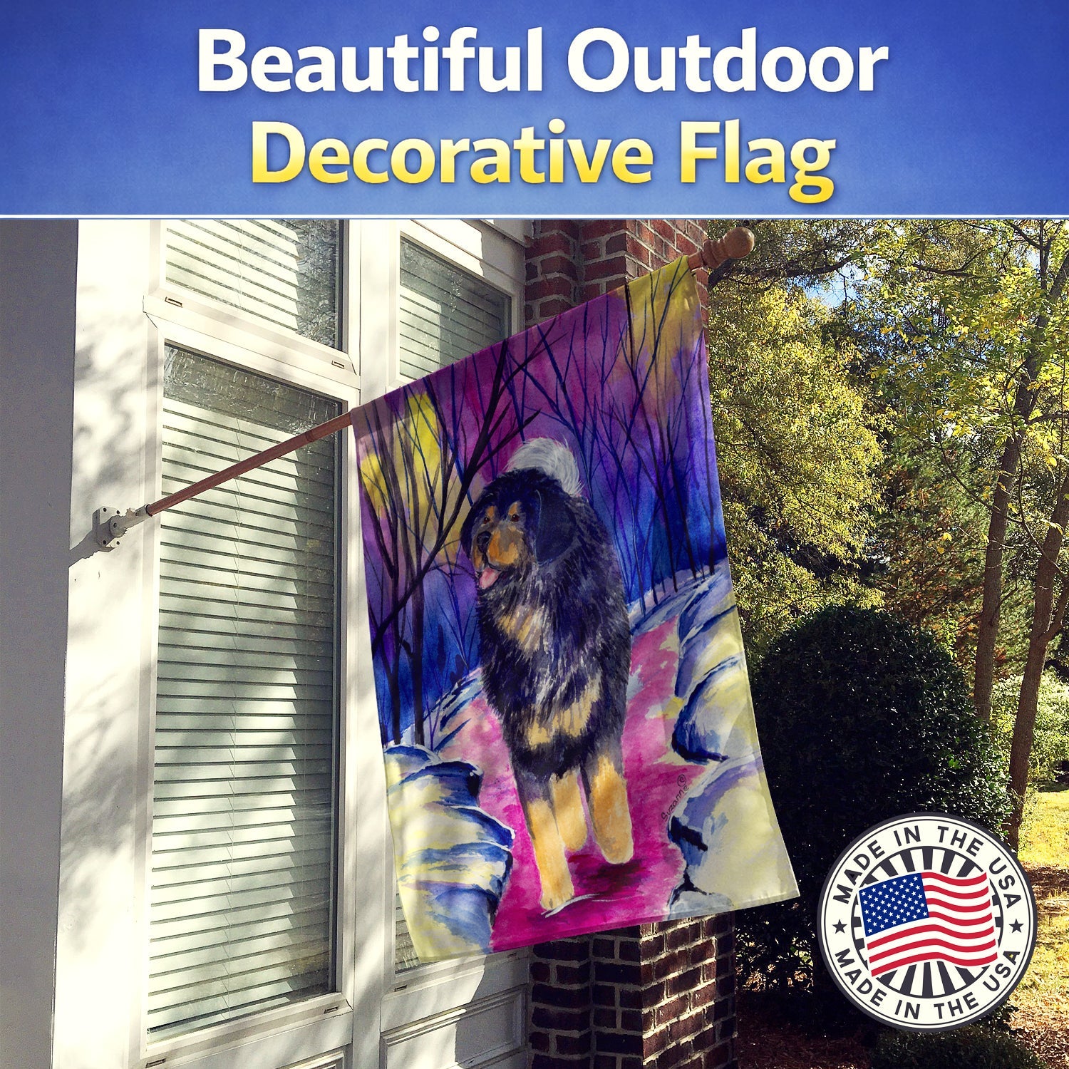 Tibetan Mastiff House Flag 28x40 Porch Sleeve Pole Decorative Outside Yard Banner Artwork Wall Hanging, Polyester