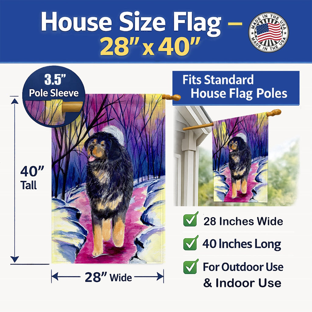 Tibetan Mastiff House Flag 28x40 Porch Sleeve Pole Decorative Outside Yard Banner Artwork Wall Hanging, Polyester