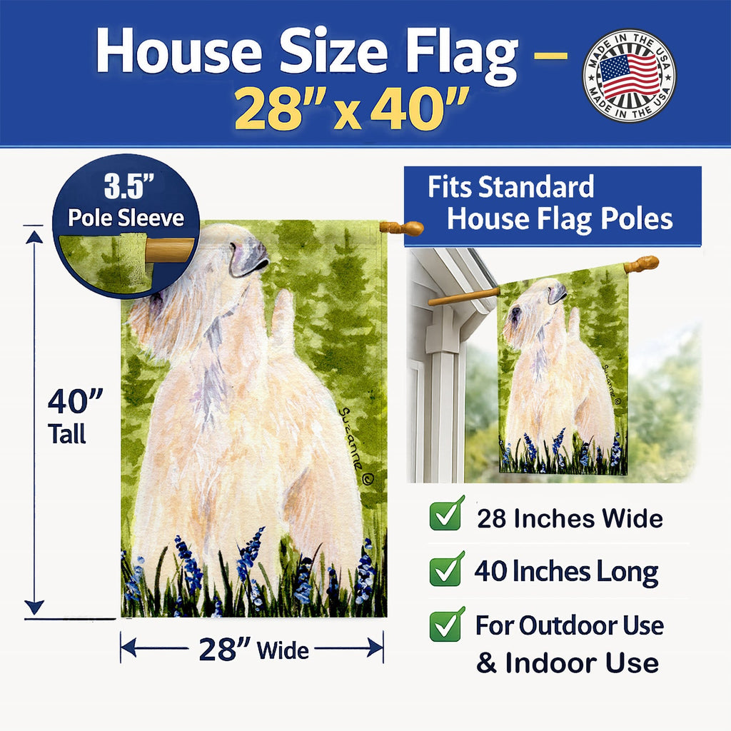 Wheaten Terrier Soft Coated House Flag 28x40 Porch Sleeve Pole Decorative Outside Yard Banner Artwork Wall Hanging, Polyester