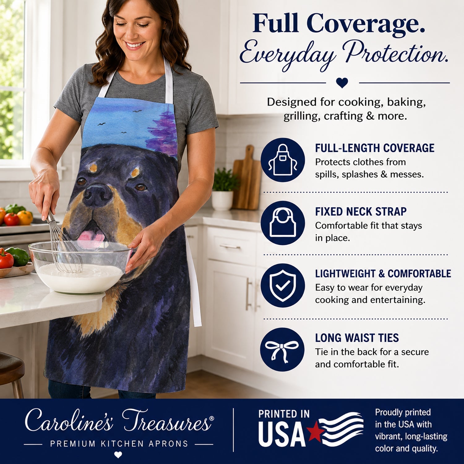 Rottweiler Apron Cooking Kitchen Server Baking Crafts Gardening for Adult Women Men, Unisex, Large, Multicolor