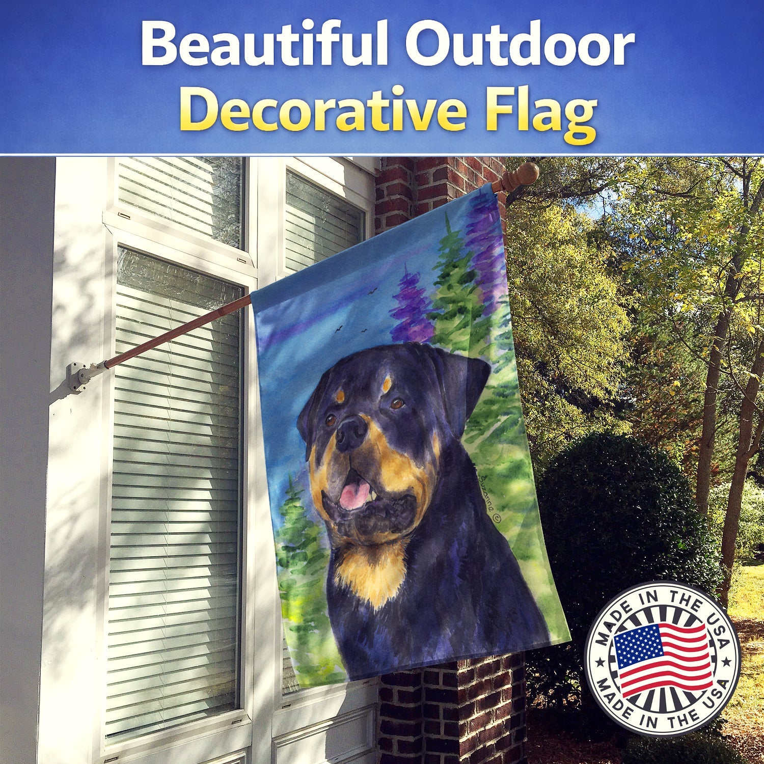 Rottweiler House Flag 28x40 Porch Sleeve Pole Decorative Outside Yard Banner Artwork Wall Hanging, Polyester