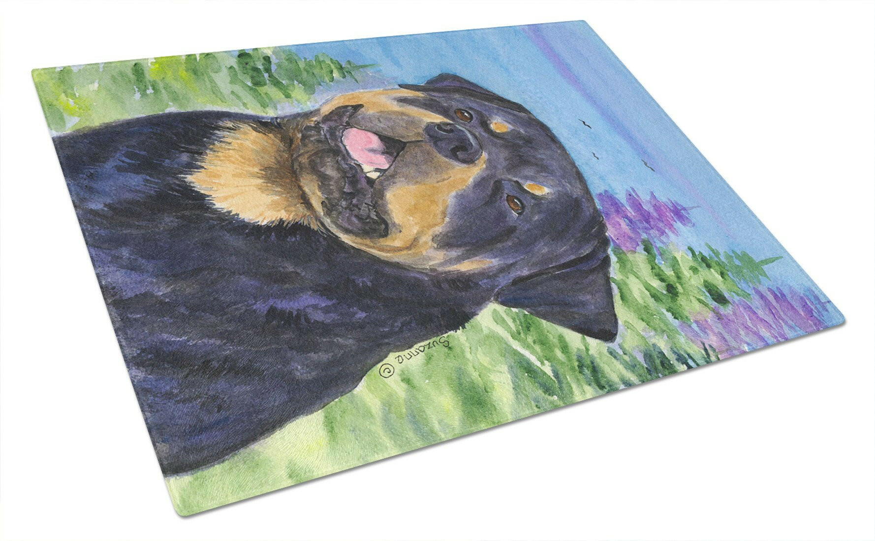 Rottweiler Cutting Board Tempered Glass Kitchen Cutting Surface, Heat Resistant Chopping, Non-Slip Feet, Food Prep & Serving