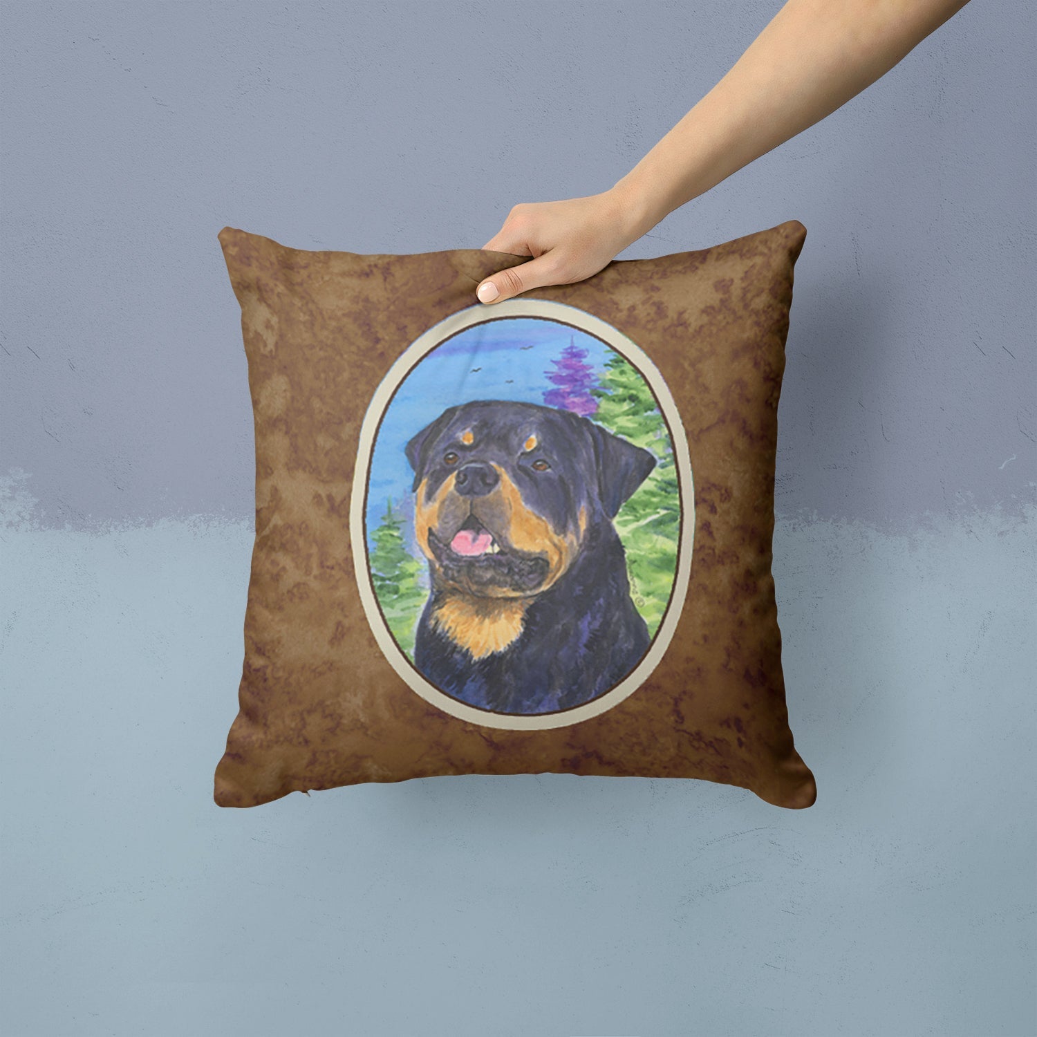 Rottweiler Decorative Throw Pillow 14x14 Indoor Outdoor Accent Cushion, Fabric Cover with Insert for Sofa, Bed, Porch & Living Room