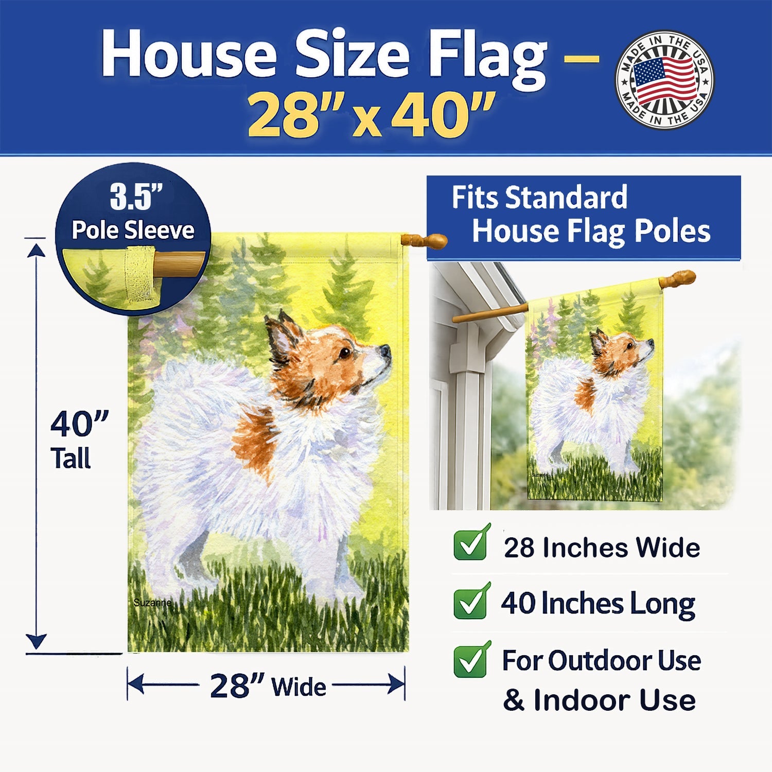Papillon House Flag 28x40 Porch Sleeve Pole Decorative Outside Yard Banner Artwork Wall Hanging, Polyester
