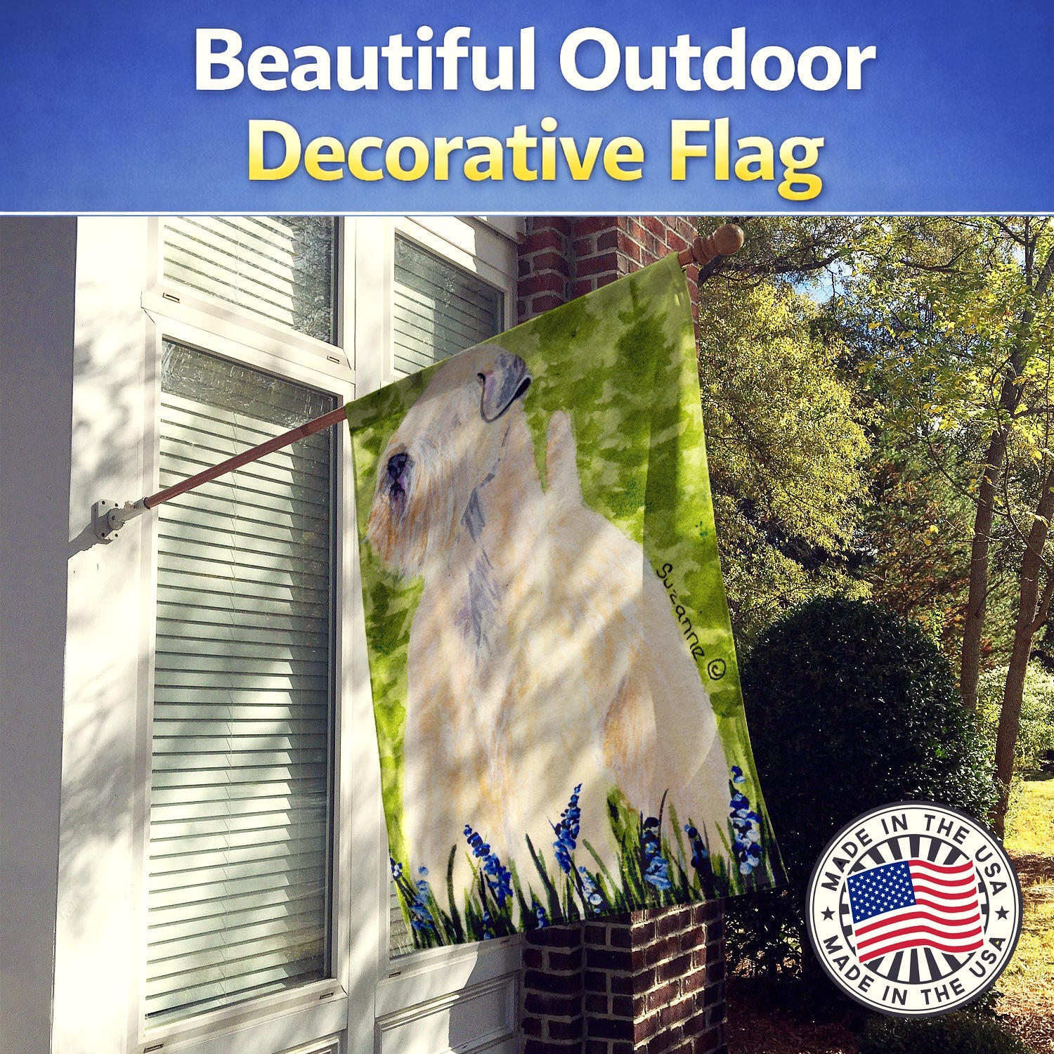 Wheaten Terrier Soft Coated House Flag 28x40 Porch Sleeve Pole Decorative Outside Yard Banner Artwork Wall Hanging, Polyester