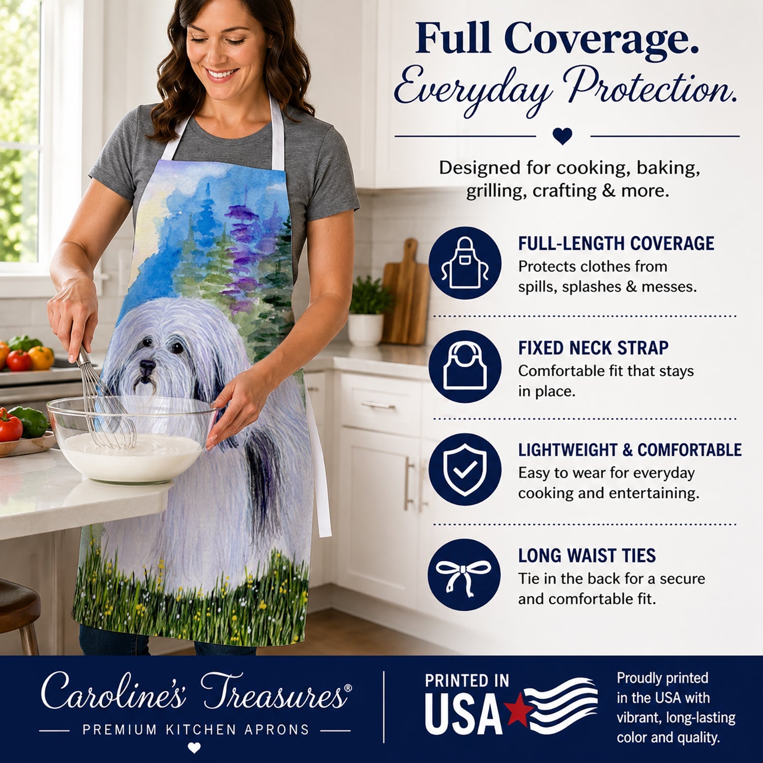 Havanese Apron Cooking Kitchen Server Baking Crafts Gardening for Adult Women Men, Unisex, Large, Multicolor
