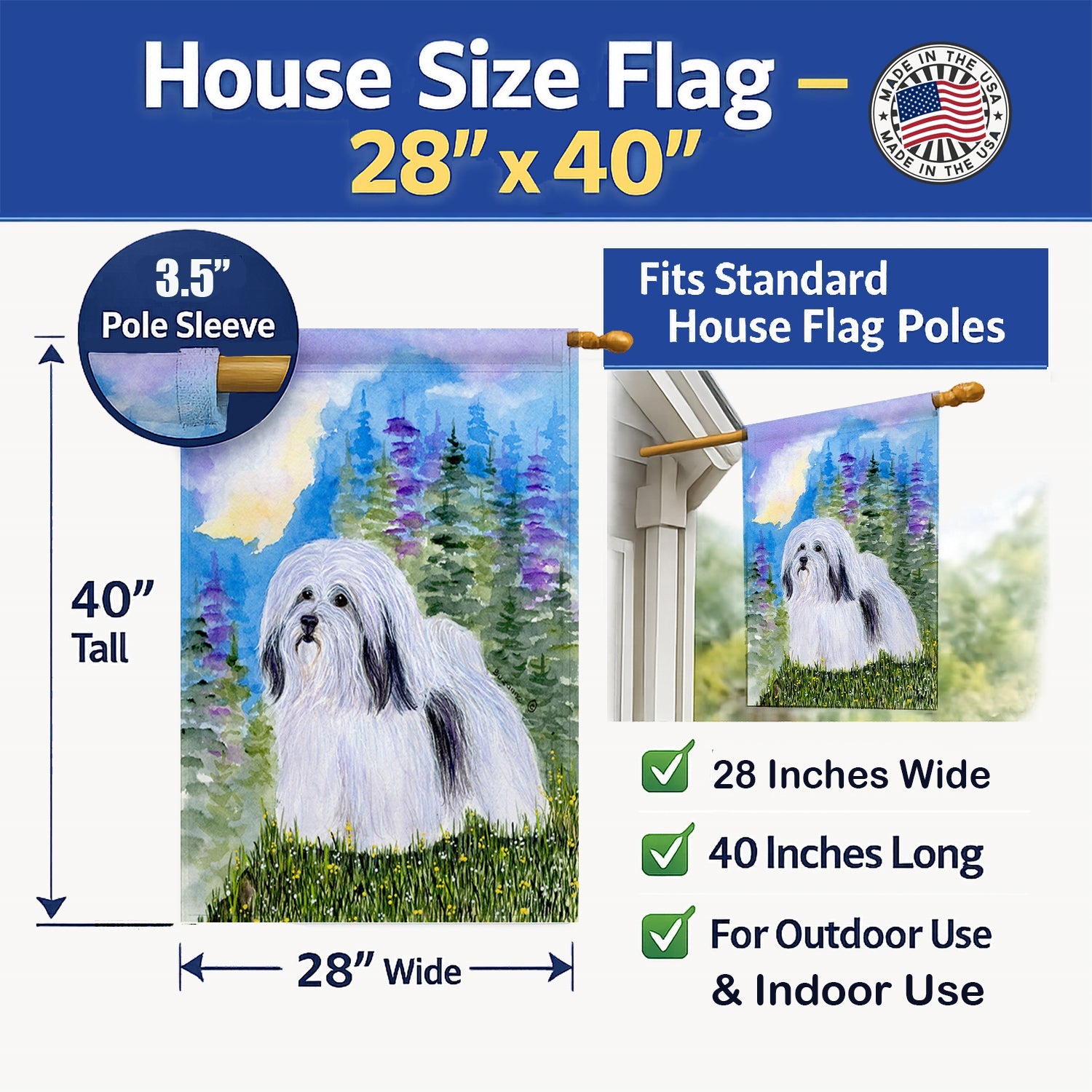 Havanese House Flag 28x40 Porch Sleeve Pole Decorative Outside Yard Banner Artwork Wall Hanging, Polyester