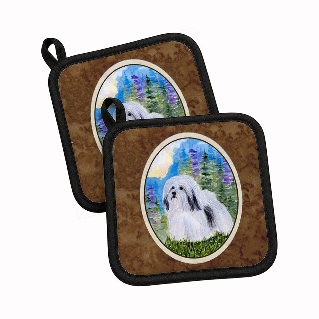 Havanese Pot Holder Set of 2 Heat Resistant Quilted Hot Pads 7.5 x 7.5 Inch, Insulated Kitchen Trivets for Cooking & Baking