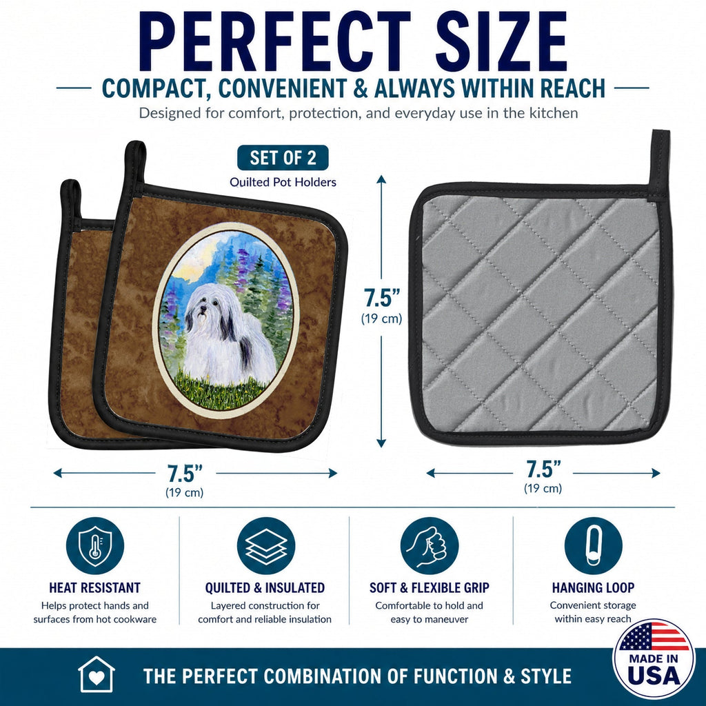 Havanese Pot Holder Set of 2 Heat Resistant Quilted Hot Pads 7.5 x 7.5 Inch, Insulated Kitchen Trivets for Cooking & Baking
