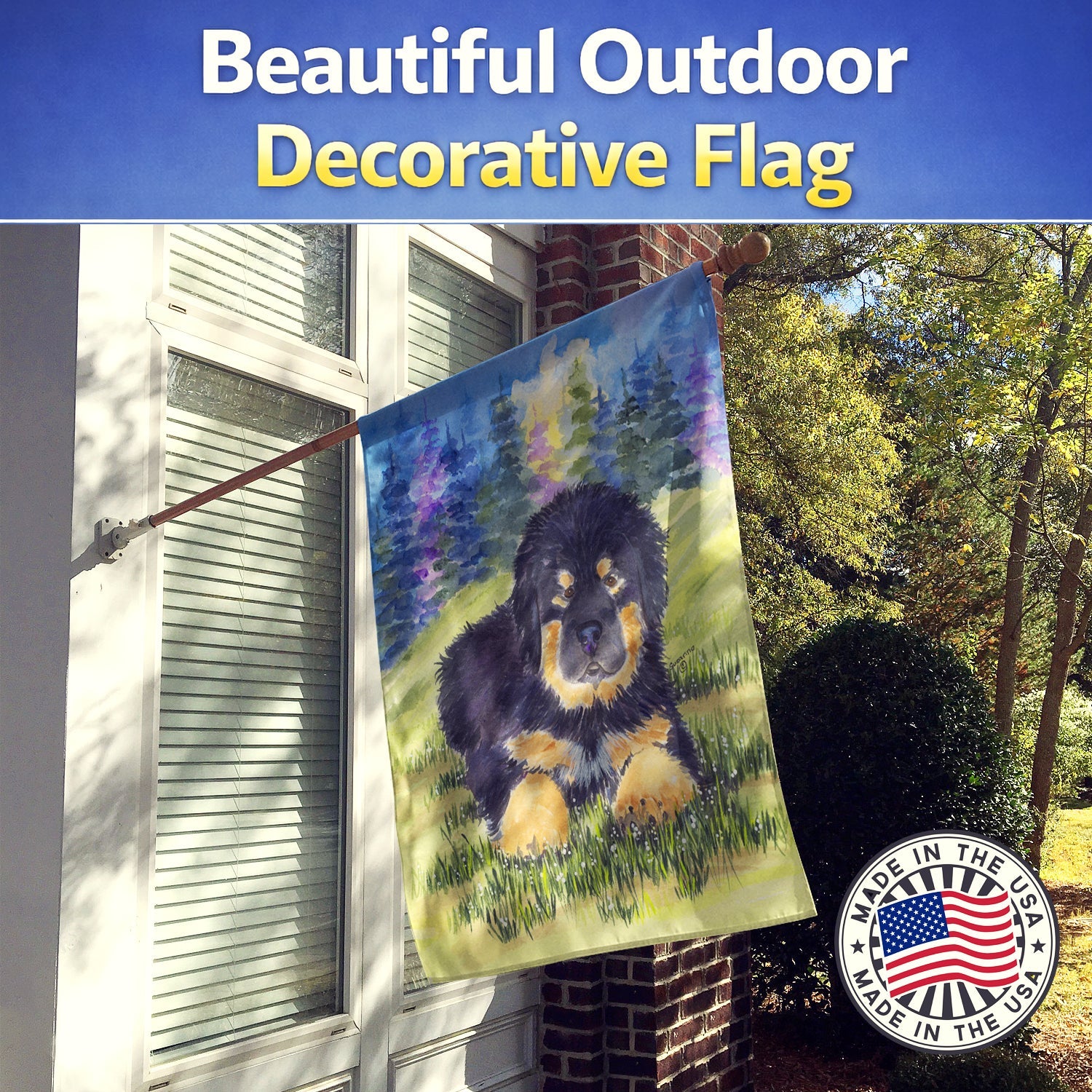 Tibetan Mastiff House Flag 28x40 Porch Sleeve Pole Decorative Outside Yard Banner Artwork Wall Hanging, Polyester