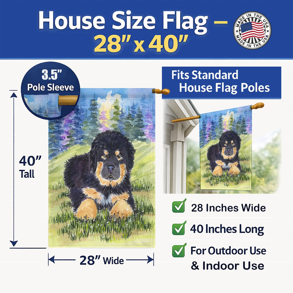 Tibetan Mastiff House Flag 28x40 Porch Sleeve Pole Decorative Outside Yard Banner Artwork Wall Hanging, Polyester