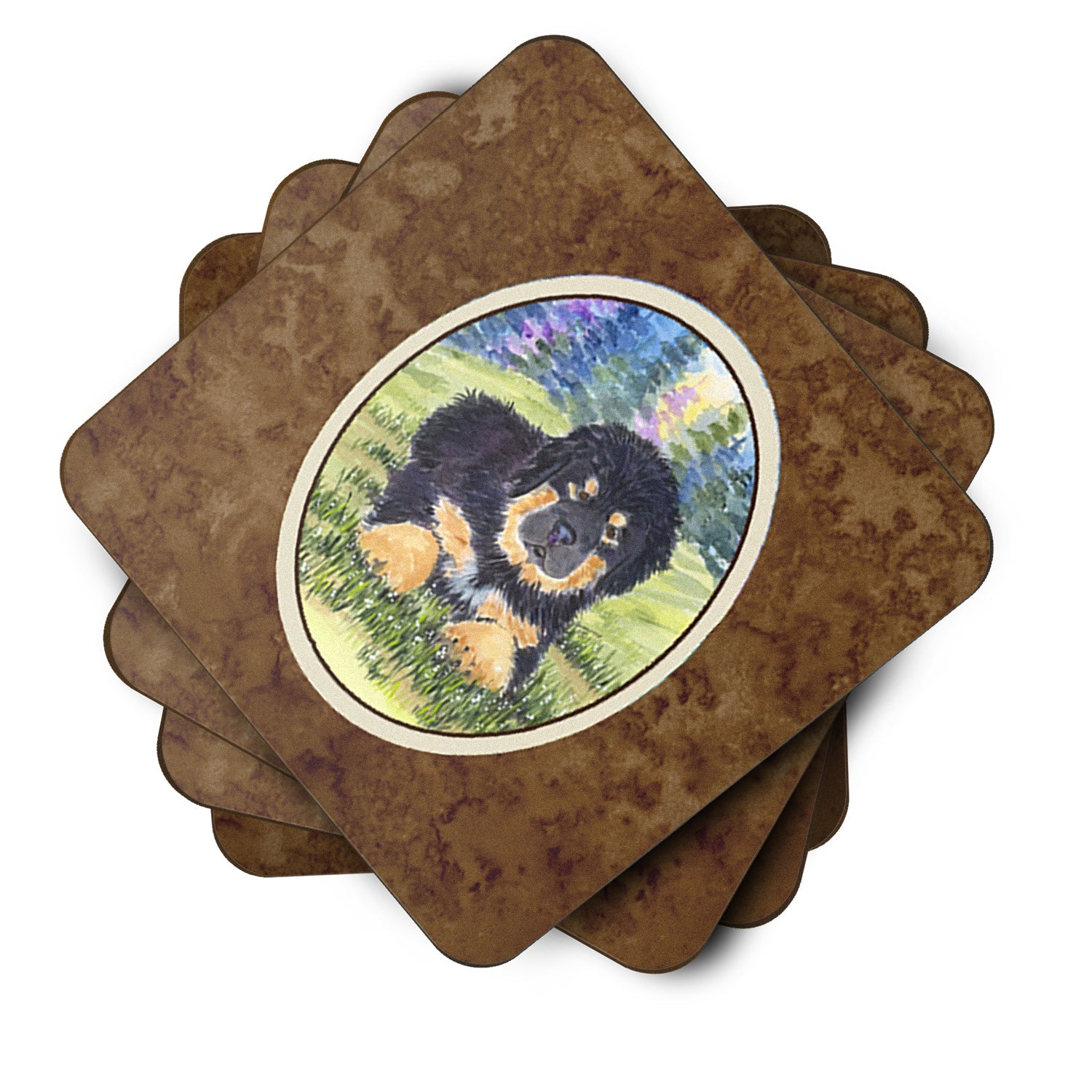 Tibetan Mastiff Foam Coasters Set of 4 Cup Coasters for Indoor Outdoor, Tabletop Protection, Anti Slip, Mouse pad Material