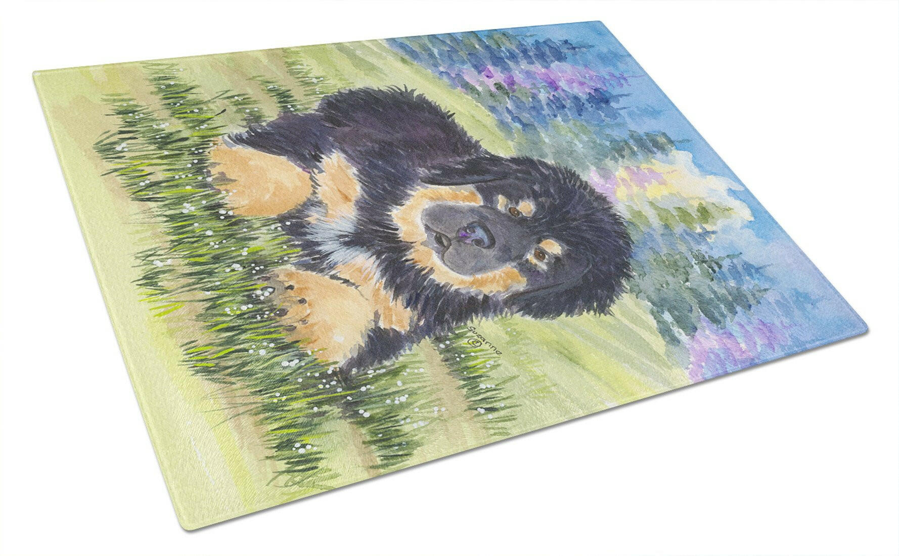 Tibetan Mastiff Cutting Board Tempered Glass Kitchen Cutting Surface, Heat Resistant Chopping, Non-Slip Feet, Food Prep & Serving