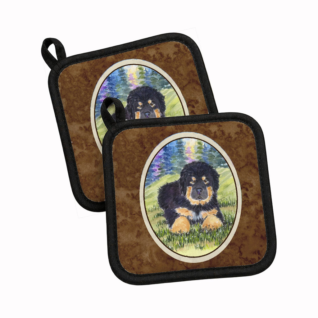 Tibetan Mastiff Pot Holder Set of 2 Heat Resistant Quilted Hot Pads 7.5 x 7.5 Inch, Insulated Kitchen Trivets for Cooking & Baking