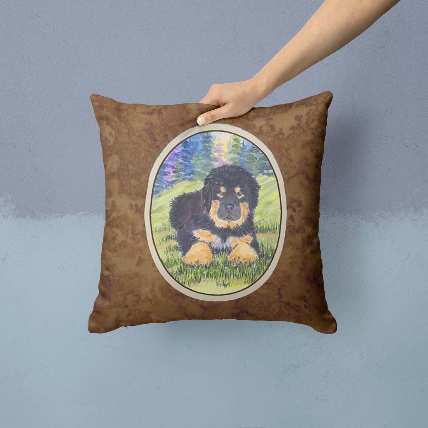 Tibetan Mastiff Decorative Throw Pillow 14x14 Indoor Outdoor Accent Cushion, Fabric Cover with Insert for Sofa, Bed, Porch & Living Room