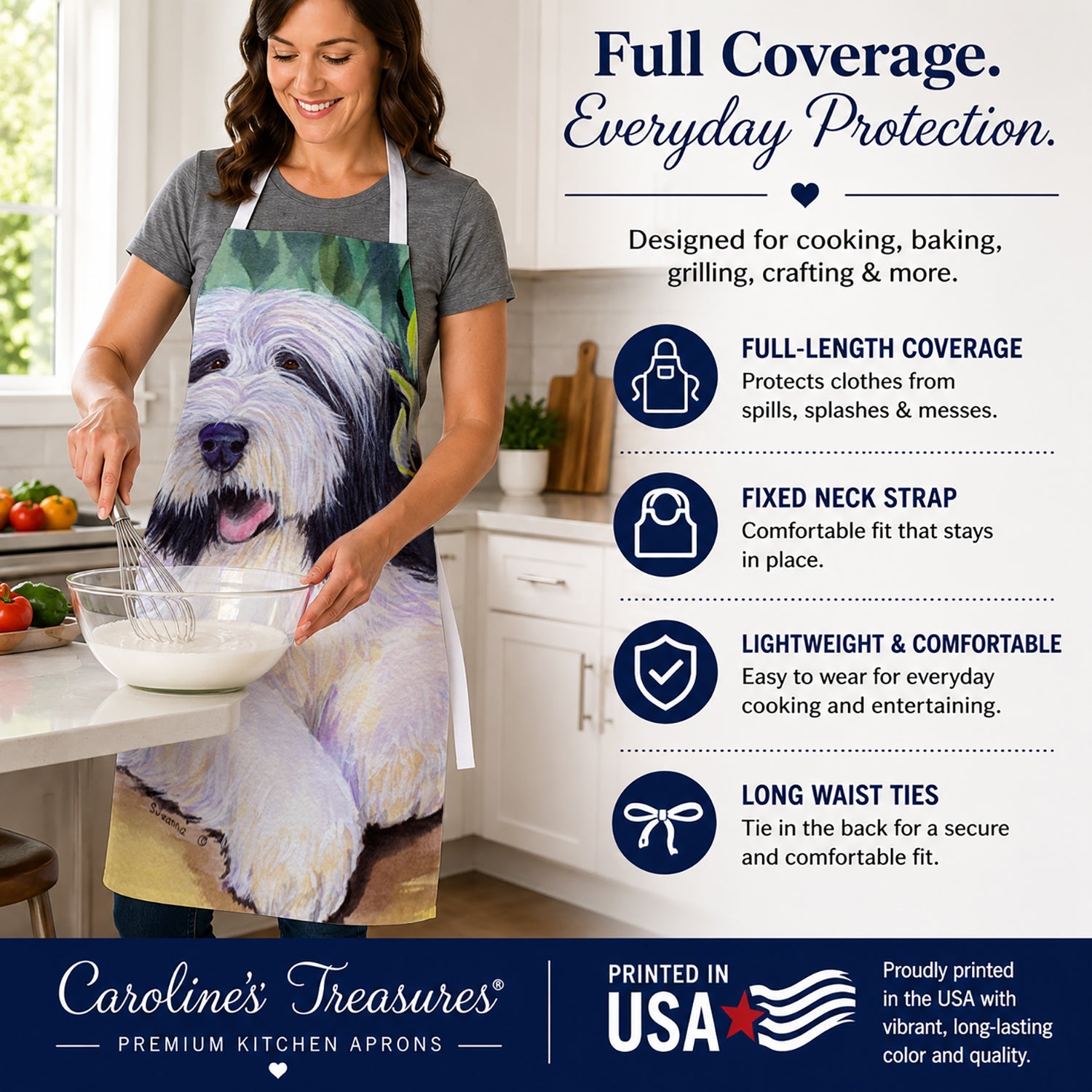 Bearded Collie Apron Cooking Kitchen Server Baking Crafts Gardening for Adult Women Men, Unisex, Large, Multicolor