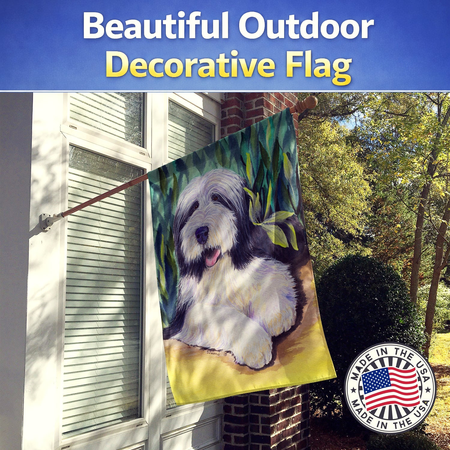 Bearded Collie House Flag 28x40 Porch Sleeve Pole Decorative Outside Yard Banner Artwork Wall Hanging, Polyester