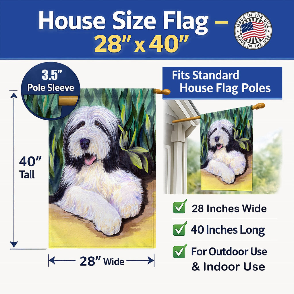 Bearded Collie House Flag 28x40 Porch Sleeve Pole Decorative Outside Yard Banner Artwork Wall Hanging, Polyester