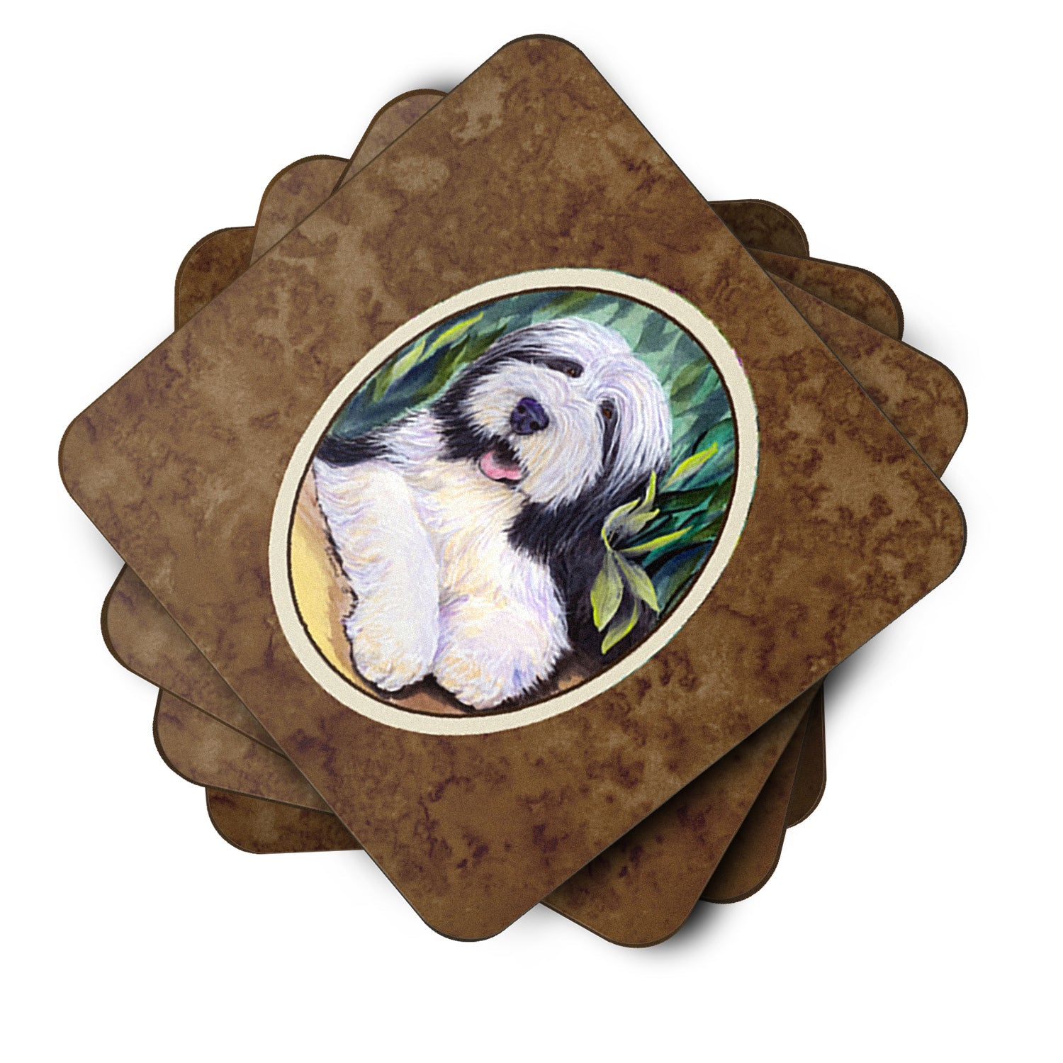 Bearded Collie Foam Coasters Set of 4 Cup Coasters for Indoor Outdoor, Tabletop Protection, Anti Slip, Mouse pad Material