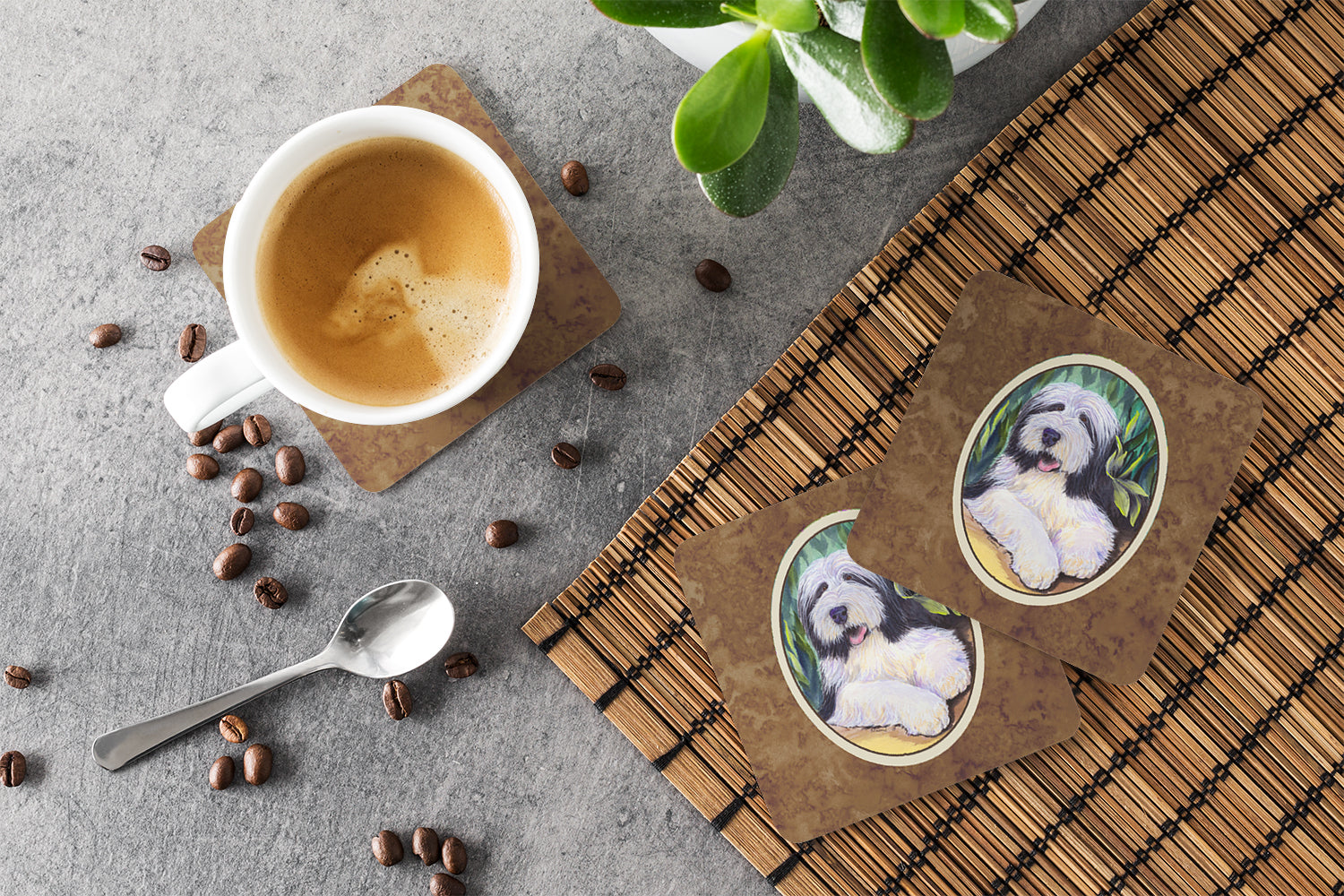 Bearded Collie Foam Coasters Set of 4 Cup Coasters for Indoor Outdoor, Tabletop Protection, Anti Slip, Mouse pad Material