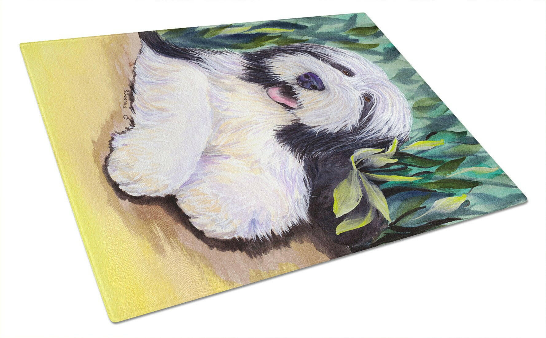 Bearded Collie Cutting Board Tempered Glass Kitchen Cutting Surface, Heat Resistant Chopping, Non-Slip Feet, Food Prep & Serving
