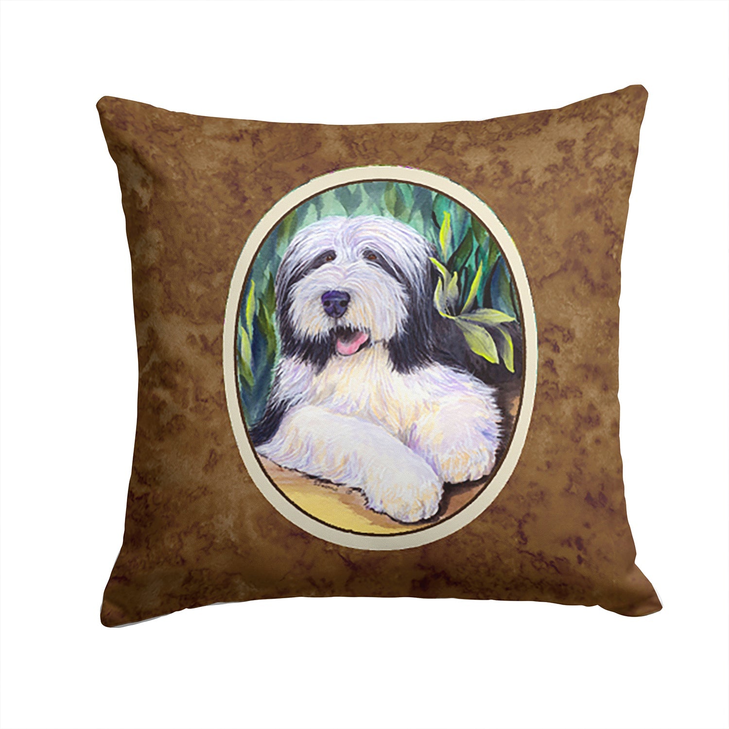 Bearded Collie Decorative Throw Pillow 14x14 Indoor Outdoor Accent Cushion, Fabric Cover with Insert for Sofa, Bed, Porch & Living Room