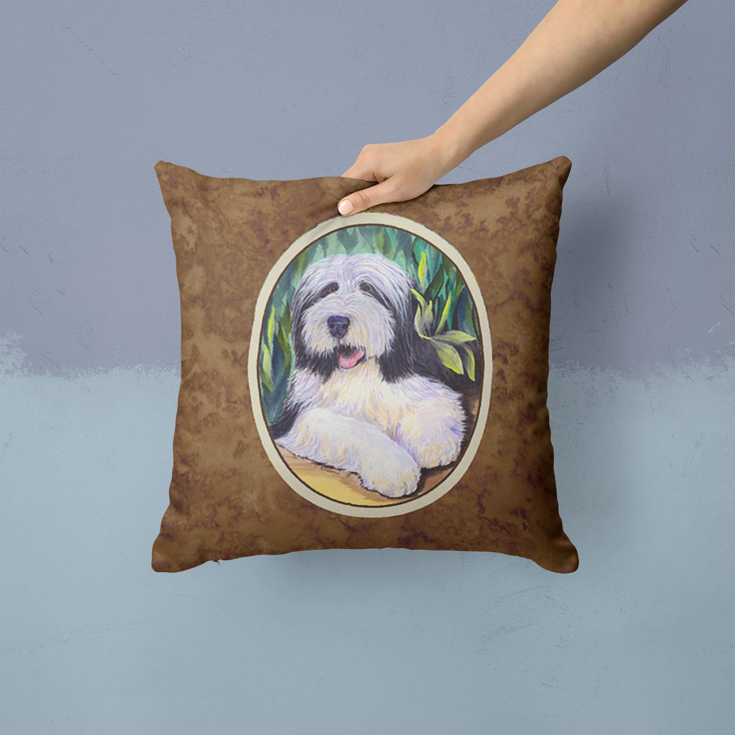 Bearded Collie Decorative Throw Pillow 14x14 Indoor Outdoor Accent Cushion, Fabric Cover with Insert for Sofa, Bed, Porch & Living Room