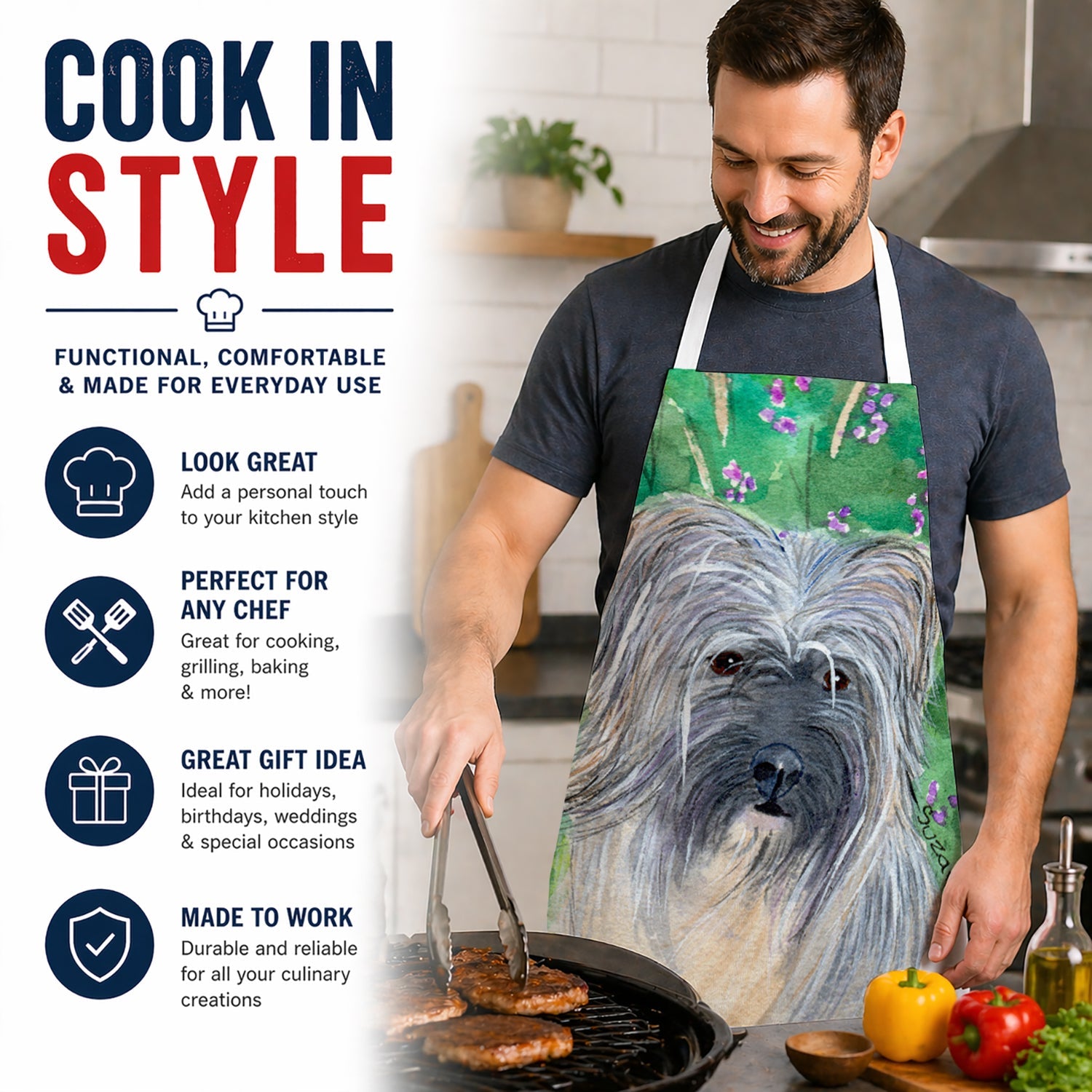 Berger des Pyrenese Apron Cooking Kitchen Server Baking Crafts Gardening for Adult Women Men, Unisex, Large, Multicolor