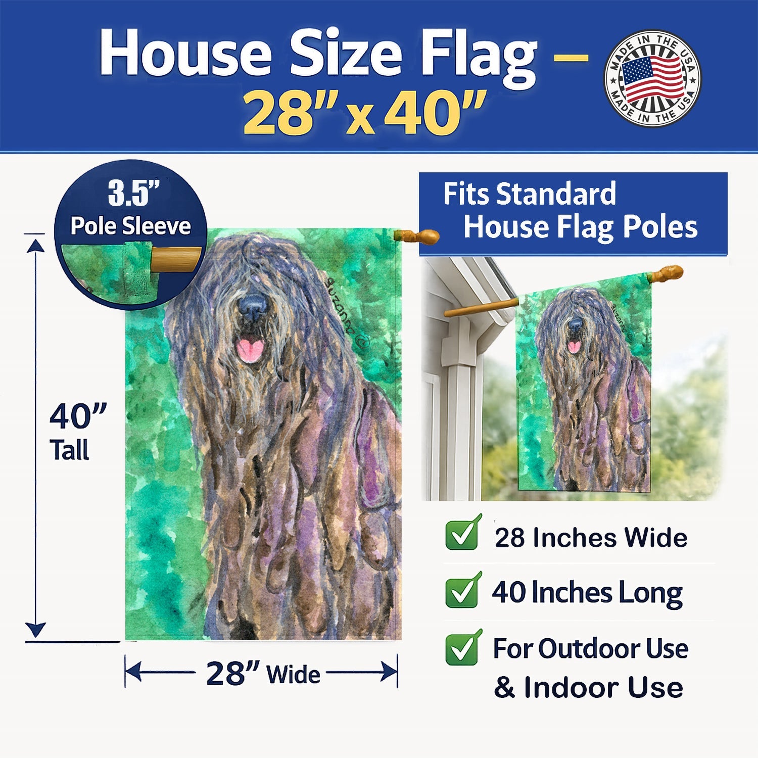 Bergamasco Sheepdog House Flag 28x40 Porch Sleeve Pole Decorative Outside Yard Banner Artwork Wall Hanging, Polyester