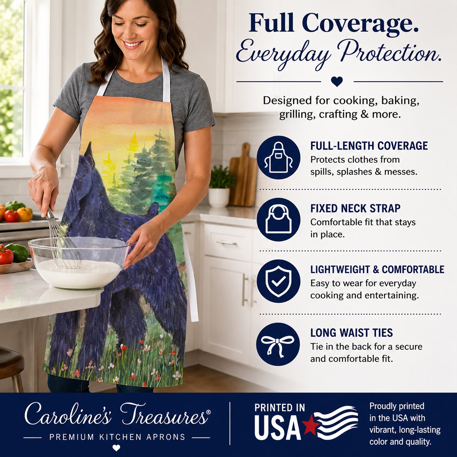 Schnauzer Apron Cooking Kitchen Server Baking Crafts Gardening for Adult Women Men, Unisex, Large, Multicolor