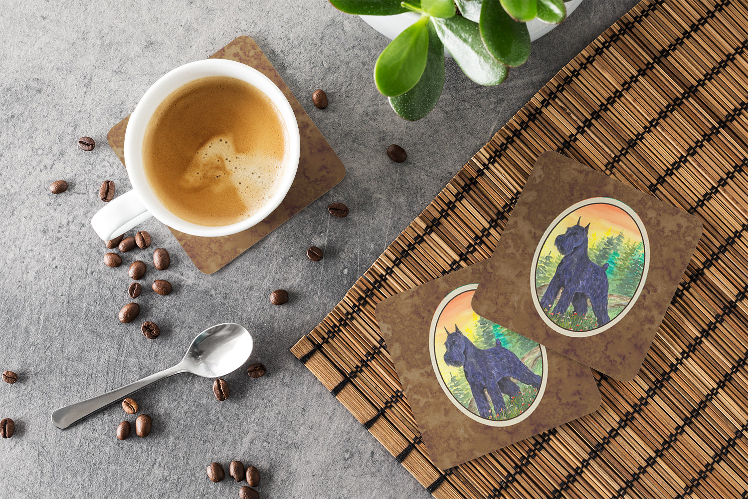Schnauzer Foam Coasters Set of 4 Cup Coasters for Indoor Outdoor, Tabletop Protection, Anti Slip, Mouse pad Material