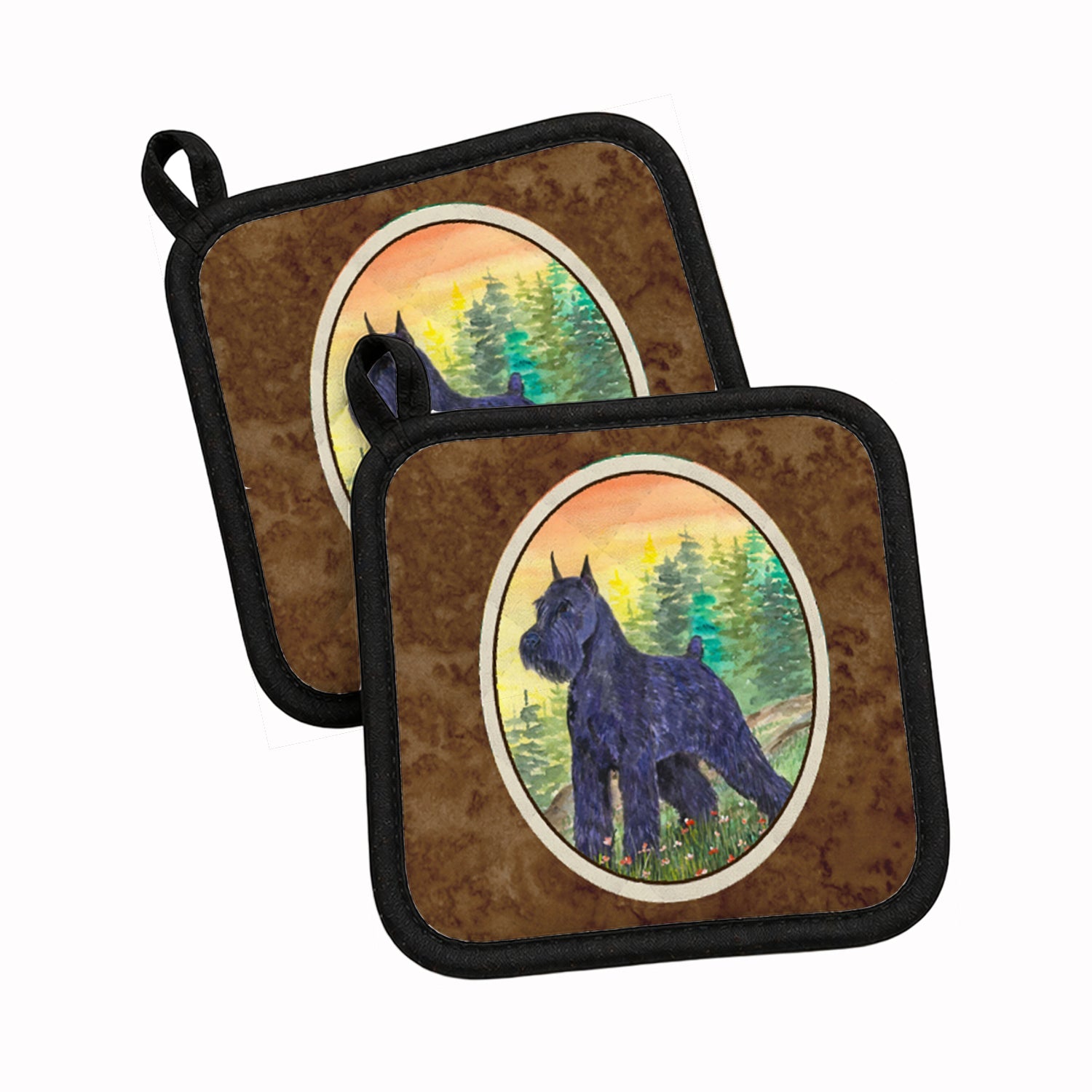 Schnauzer Pot Holder Set of 2 Heat Resistant Quilted Hot Pads 7.5 x 7.5 Inch, Insulated Kitchen Trivets for Cooking & Baking