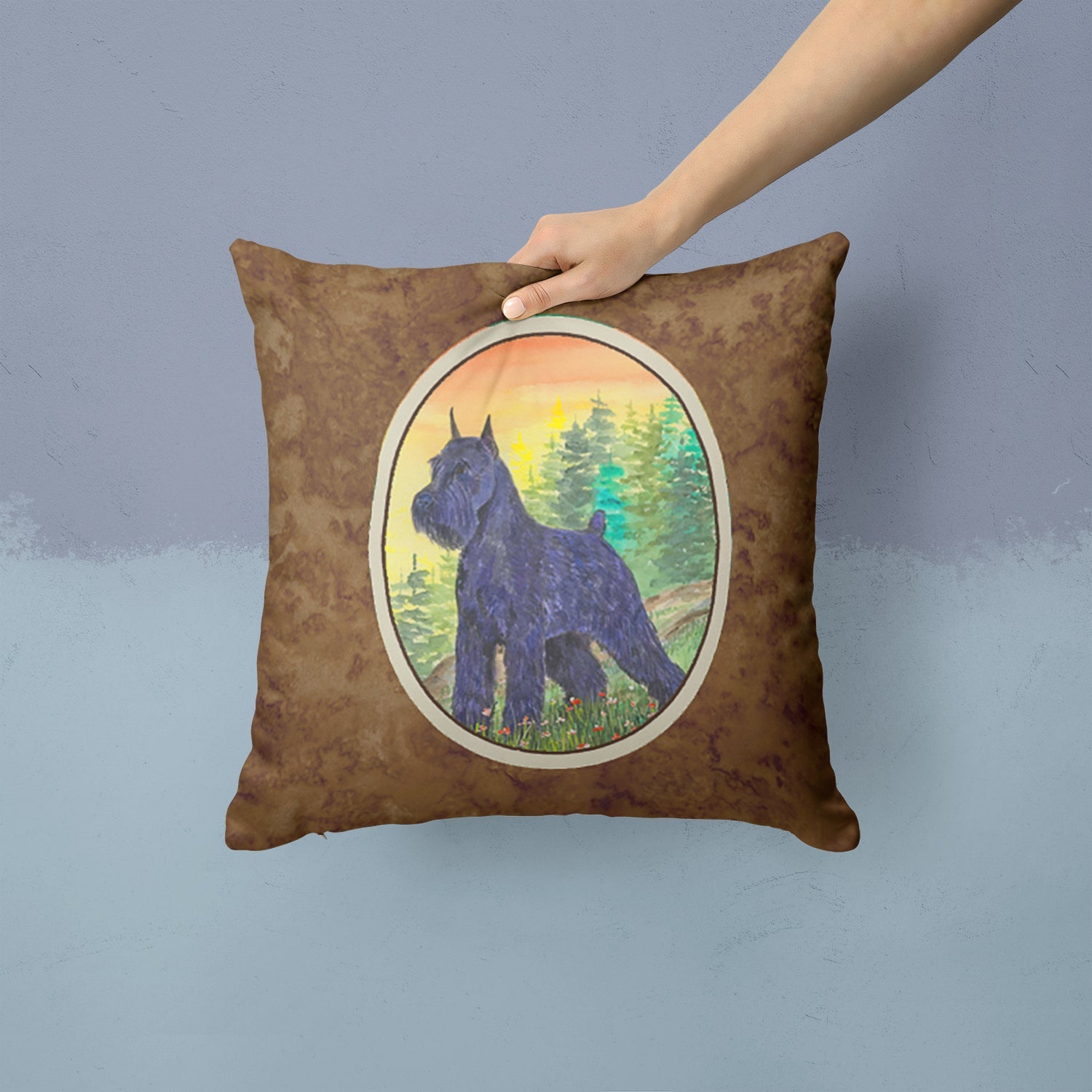 Schnauzer Decorative Throw Pillow 14x14 Indoor Outdoor Accent Cushion, Fabric Cover with Insert for Sofa, Bed, Porch & Living Room