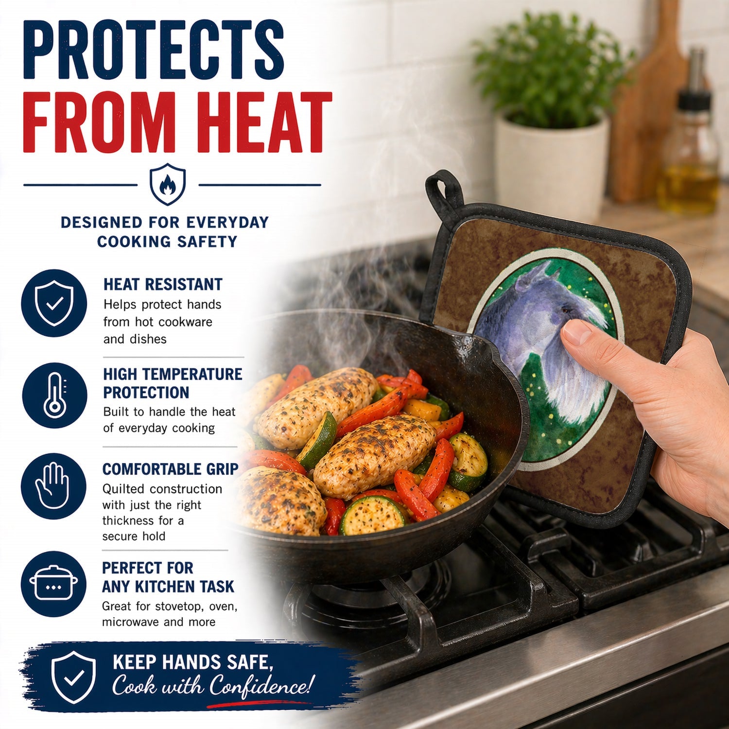 Schnauzer Pot Holder Set of 2 Heat Resistant Quilted Hot Pads 7.5 x 7.5 Inch, Insulated Kitchen Trivets for Cooking & Baking