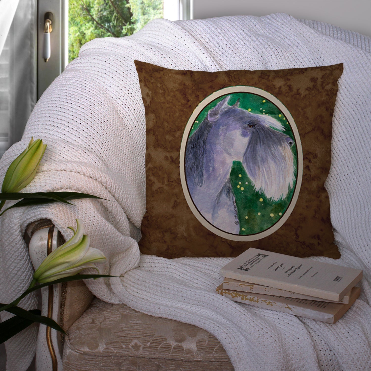 Schnauzer Decorative Throw Pillow 14x14 Indoor Outdoor Accent Cushion, Fabric Cover with Insert for Sofa, Bed, Porch & Living Room