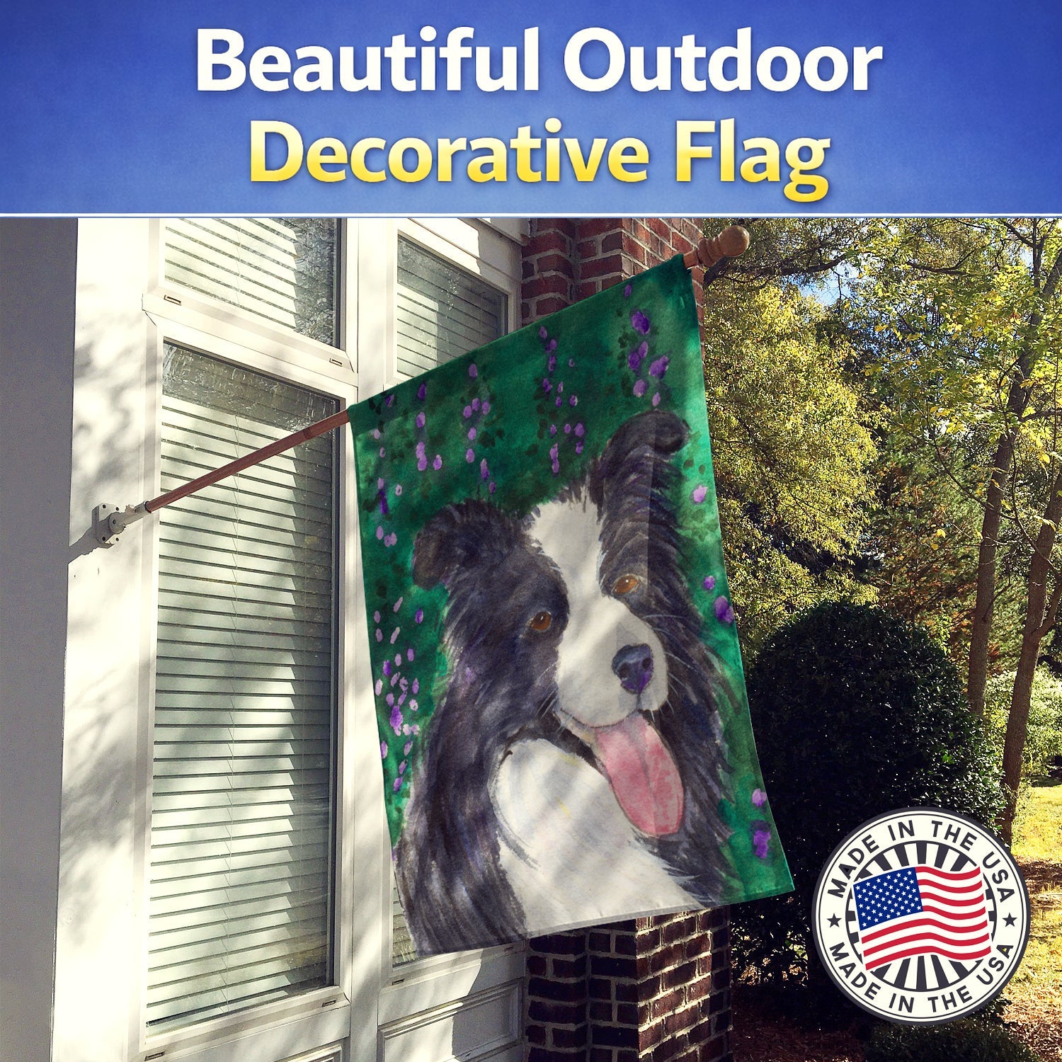 Border Collie House Flag 28x40 Porch Sleeve Pole Decorative Outside Yard Banner Artwork Wall Hanging, Polyester