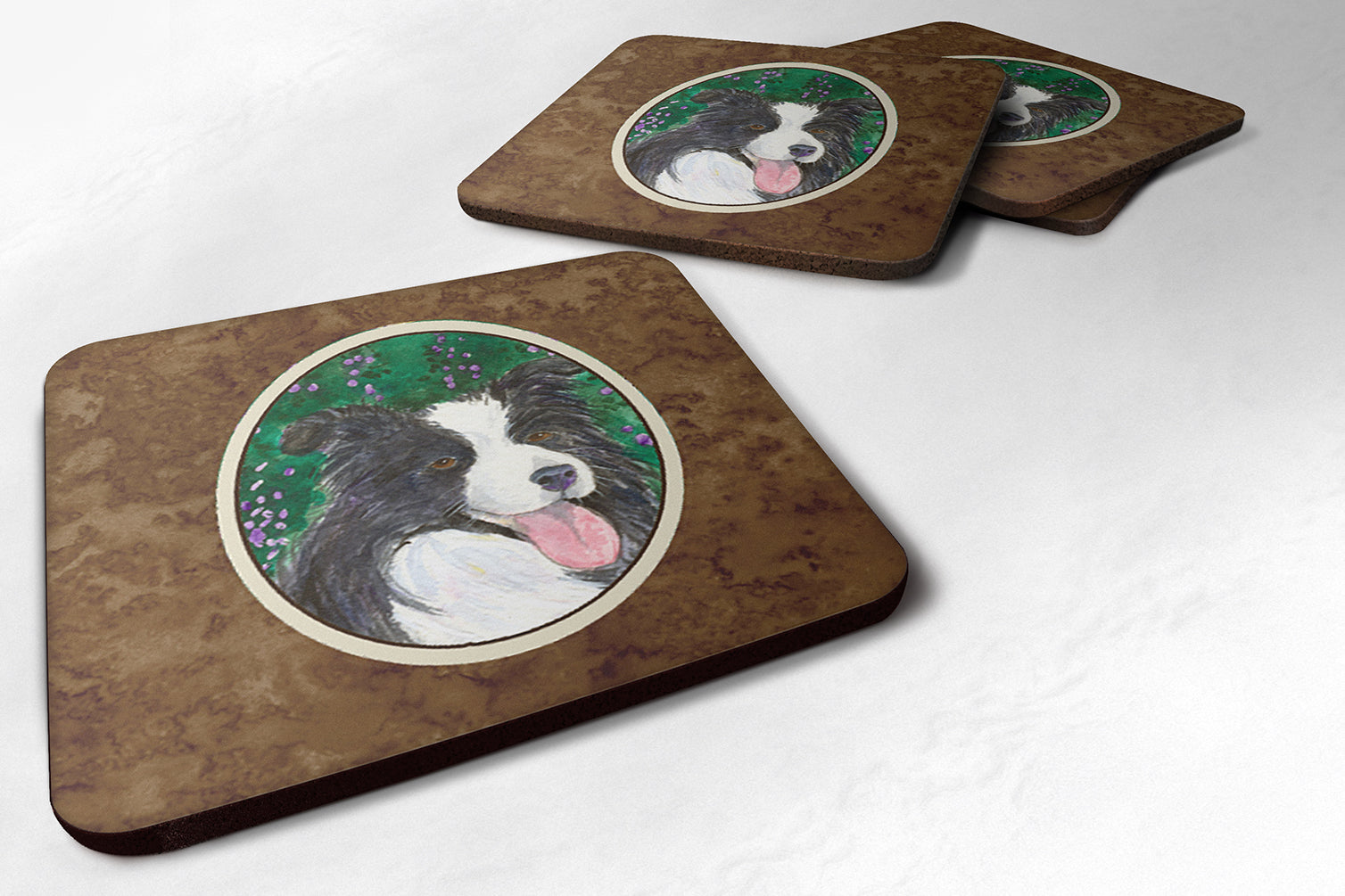 Border Collie Foam Coasters Set of 4 Cup Coasters for Indoor Outdoor, Tabletop Protection, Anti Slip, Mouse pad Material