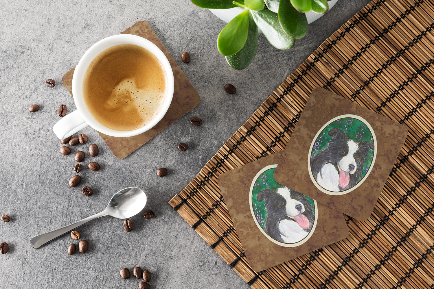 Border Collie Foam Coasters Set of 4 Cup Coasters for Indoor Outdoor, Tabletop Protection, Anti Slip, Mouse pad Material